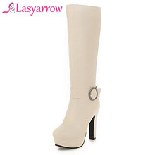 Lasyarrow Large Size 33-45 Mid Calf Women Boots Motorcycle Boots Thick High Heels sexy Platform women Shoes woman Winter Boots 2024 - buy cheap