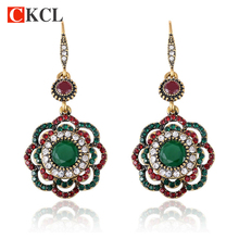 2017 New Vintage Bohemian Crystal Hooks Earrings Antique Gold Colorful Enamel Flower Drop Earrings for Women Fashion Accessories 2024 - buy cheap