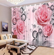 Cortinas opacas con estampado 3D, ropa de cama para sala de estar, cortinas de algodón, Rosa Negro rosa y ventana circular blanca 2024 - compra barato