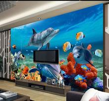 custom 3d photo wallpaper 3d wall murals wallpaper 3 d underwater world dolphin TV setting wall 3d wallpaper living room 2024 - buy cheap