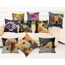 XUNYU-funda de cojín de lino para mascotas, cubierta decorativa para sofá y cama, con diseño de perro Golden Retriever 2024 - compra barato