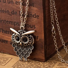 Retro Fashion Personality Tricolor Owl Alloy Necklace Charm  Owl Pendant Long Sweater Chain Jewelry  Antique Silver Bronze 2024 - buy cheap