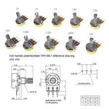 Potenciômetro linear wh132, 10 peças de potenciômetro linear de 15mm eixo com nozes e arruelas 3pin wha2 b1k b2k .pdf b10k b20k b50k b100k b250k b500k b1m 2024 - compre barato