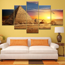 Картина на холсте, настенная живопись, домашний декор, 5 шт., египетская пирамида, статуя пустыни, Современная HD печать, закат, солнце, светит, пейзаж, фотографии 2024 - купить недорого