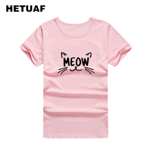 HETUAF Cat MEOW Graphic Tees Women 2018 Kawaii Fashion Ulzzang T-shirts Women T Shirts Tumblr Hip Hop Streetwear Camisetas Mujer 2024 - buy cheap