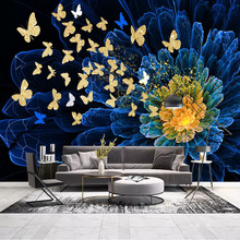 Papel de parede moderno e personalizado, borboleta dourada abstrata com flores, papel de parede para sala de estar, sala de tv 2024 - compre barato
