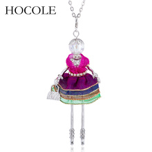 HOCOLE Chic Jewelry Fashion New Long Chain Doll Necklace Women Girls Rhinestone Crystal Charm Dress Doll Necklaces & Pendants 2024 - buy cheap