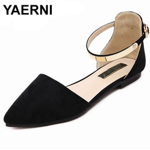 YAERNI-bailarinas de punta estrecha para Mujer, Zapatos planos con correa de Metal en el tobillo, con hebilla, talla grande 35-42 2024 - compra barato