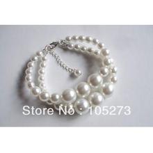 Pulsera de perlas blancas de 2 hebras de plata de ley de nuevo diseñador joyería nupcial Vintage 4-10mm 7-9 ''joyería de moda envío gratis 2024 - compra barato
