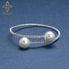TREAZY-brazalete con cuentas de perlas de imitación para mujer, brazalete de cristal, Color plateado, para bodas, bailes de graduación, accesorios 2024 - compra barato