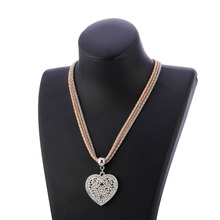 Hollow Flower Crystal Heart Pendant Necklaces For Women Multi layer Chains Choker Trendy Party Wedding Vintage Jewelry Gift 2019 2024 - купить недорого