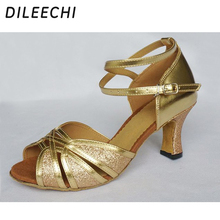 DILEECHI Gold PU Women's Latin dance shoes female high-heeled 7cm soft outsole Ballroom dancing shoes Salsa Tango shoes 2024 - buy cheap