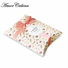 Mori jasmine caixa de travesseiro de papel, 50 peças pequeno flor fresca casamento caixa de doces crianças festa de aniversário caixa de biscoito caixa de presente 2024 - compre barato