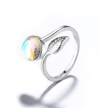 Hainon Trendy Leaf Small Silver Color Jewelry Natural Moonstone Ring Charm Engagement Rings Anillos Mujer Open Ring 2024 - buy cheap