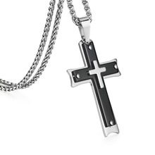 Hip Hop 3 Layers Cross Pendant Necklace for Men Stainless Steel Link Chain Trendy Jewelry Boys Gifts Statement Body kolye MN212 2024 - buy cheap