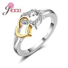 Especial duplo coração design anel de dedo para as mulheres 925 jóias de prata esterlina qualidade superior feminino anel pave aaa cz cristal 2024 - compre barato
