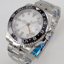 Solid BLIGER 40 мм белый циферблат без логотипа керамический ободок светящиеся отметки функция GMT Сапфир Автоматический ход мужские часы B140 2024 - купить недорого