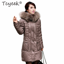 Женское зимнее пальто Tcyeek, куртка на 90% утином пуху с большим меховым капюшоном, корейское теплое длинное пальто большого размера 175, 2019 2024 - купить недорого