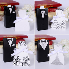 100Pcs Bridal Gift Cases Groom Tuxedo Dress Gown Ribbon Wedding Favors Candy Box Sugar Case Wedding Decoration mariage casamento 2024 - buy cheap