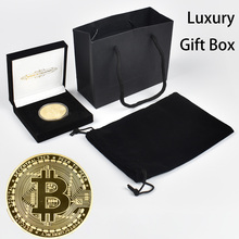 Moeda bitcoin banhada a ouro com caixa de presente de luxo e embalagem de bolsa moeda comemorativa de metal 2024 - compre barato