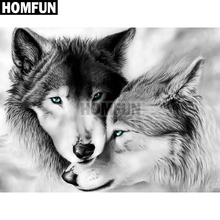 HOMFUN-pintura de diamante redondo/cuadrado completa, cuadro artesanal 5D, punto de cruz bordado de "pareja de Lobo", decoración para el hogar, regalo A02226 2024 - compra barato