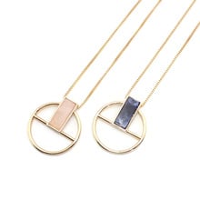 Rectangle Rose Pink Quartz Blue Natural Stone Pendant Long Gold Chain Necklaces Geometric Circle Accessories Jewelry 2024 - buy cheap