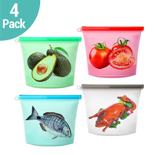4 pçs saco de armazenamento de alimentos a vácuo de silicone reutilizável 1000ml ziplock sacos de embalagem de alimentos frescos envolve recipientes de carne de frutas de cozinha 2024 - compre barato