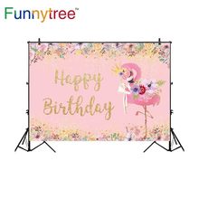Funnytree-telones de fondo para estudio de fotografía, tema de flamenco rosa, flores de fiesta de cumpleaños, decoración dorada, sesión fotográfica impresa 2024 - compra barato