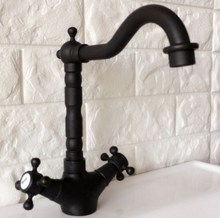 Black Oil Rubbed Brass Swivel Spout Double Cross handles Kitchen Bar Bathroom Vessel Sink Basin Faucet Mixer Tap anf349 2024 - buy cheap