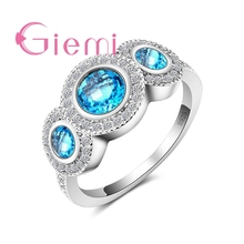 Высокое качество круглый синий кристалл камень кольцо для женщин юбилей Свадебная церемония аксессуары и CZ 2024 - купить недорого
