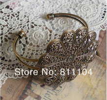 Vintage Antique Bronze Brushed Brass Circle Filigree Flower Flower Blank Bases cuff Bracelet Bangle Settings Wholesale 2024 - buy cheap