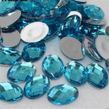 Loose DIY Bling Aqua Blue Color Oval Lattice Faceted Acrylic Rhinestone Flatback Acrylic Stone for Hand Craft Art Decoration 2024 - buy cheap