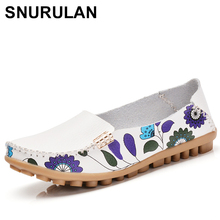 SNURULAN Autumn women flats genuine leather shoes slip on ballet flats women flats print woman shoes moccasins loafers shoesE186 2024 - buy cheap