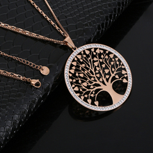 Stainless Steel Tree Of Life Big Round Pendant Necklace Golden Geometry Sweater Chain Jewelry Long Necklaces for Women Gift 2021 2024 - buy cheap
