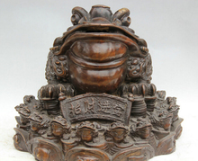 USPS to USA S2339 14" Chinese Bronze Folk Feng Shui Wealth Golden Toad Spittor Statue sculpture 2024 - buy cheap