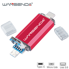WANSENDA USB 3.0 Type C USB Flash Drive 128GB Micro USB Stick 3.0 Pen Drive 32GB 64GB 256GB 512GB High Speed 3 in 1 OTG Pendrive 2024 - buy cheap