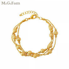 MGFam (20 см * 6 мм) матовые бусины браслет (3 линии) ювелирные изделия для женщин оригинальный дизайн чистый золотой цвет гипоаллергенный 2024 - купить недорого