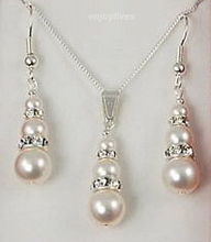Hot sale Free Shipping>>>>>Genuine White Pearl 3 Beads Tower Gourd WGP Crystal Pendant Necklace Earrings 2024 - buy cheap