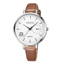 Часы наручные женские кварцевые с кожаным ремешком, брендовые классические модные GENEVA в стиле GENEVA 2024 - купить недорого