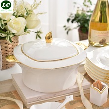 Dinnerware Set 48pcs ceram White&golden Porcelain with Soup bowls / Plates /dishes Bone China tableware set 2024 - buy cheap