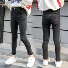 Jeans para bebês meninas versão coreana, jeans skinny para meninas, calça jeans elástica comprida para crianças de 4 a 14 anos 2024 - compre barato