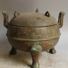 song voge gem S2156 11" Old Chinese Bronze 3 Foot Food Water Wine Ware Vessel Handle Pot Jar Crock 2024 - buy cheap
