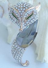 HelenaJewelry 2.36" Gold-tone Gray Rhinestone Crystal Fox Brooch Pin EE06343C6 2024 - buy cheap