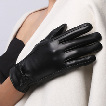 Sheepskin Bow Short Gloves Ladies Fashion Plus Velvet Thick Warm Driving Winter Leather Gloves NW185-5 2024 - buy cheap