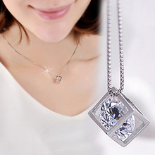 Without Chain !! New Womens Elegant Charm Jewelry Silver Rhinestone Love Cube Necklace Pendant Lovers Gift NL-0376-WT 2024 - buy cheap