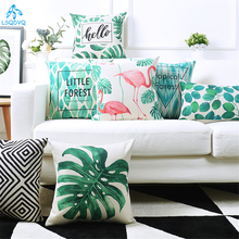 Tropical Green Plant Lumbar Leaf Polyester Pillow Case Sofa Car Cushion Cover For Sofa Home Capa De Almofadas 45x45cm 2024 - buy cheap