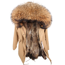 Maomaokong mulheres parkas real natural pele de inverno parka gola de pele de guaxinim casaco de pele de raposa forro jaqueta feminina casaco de pele 2024 - compre barato