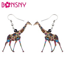 Bonsny Acrylic Anime Colorful African Jungle Giraffe Earrings Dangle Drop Novelty Wild Animal Jewelry For Women Girls Teens Gift 2024 - buy cheap