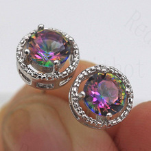 2019 Vintage Earring for Women White Gold Color Stud Earrings with Colorful Round Zircon Fashion Jewelry for Gift 2024 - buy cheap