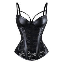 Sexy Steampunk Gothic Women's Overbust Corset Bustier Black Sheer Lace Faux Leather Corsets Top Slimming Waist Body Shaper XL 2024 - buy cheap